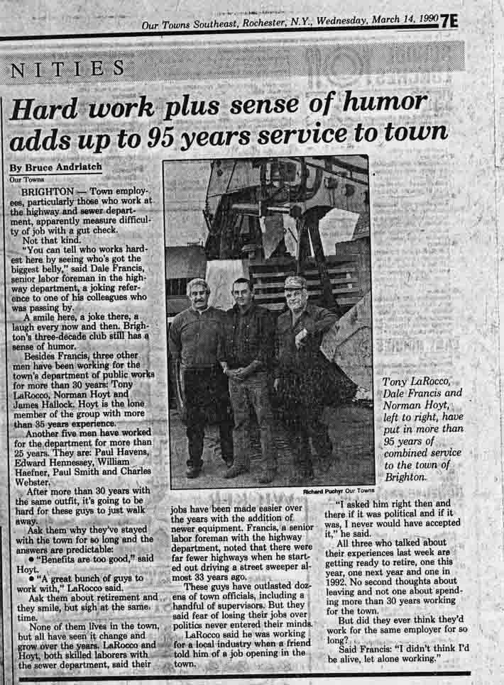 1990 Tony LaRocco,  Norm Hoyt retirement article